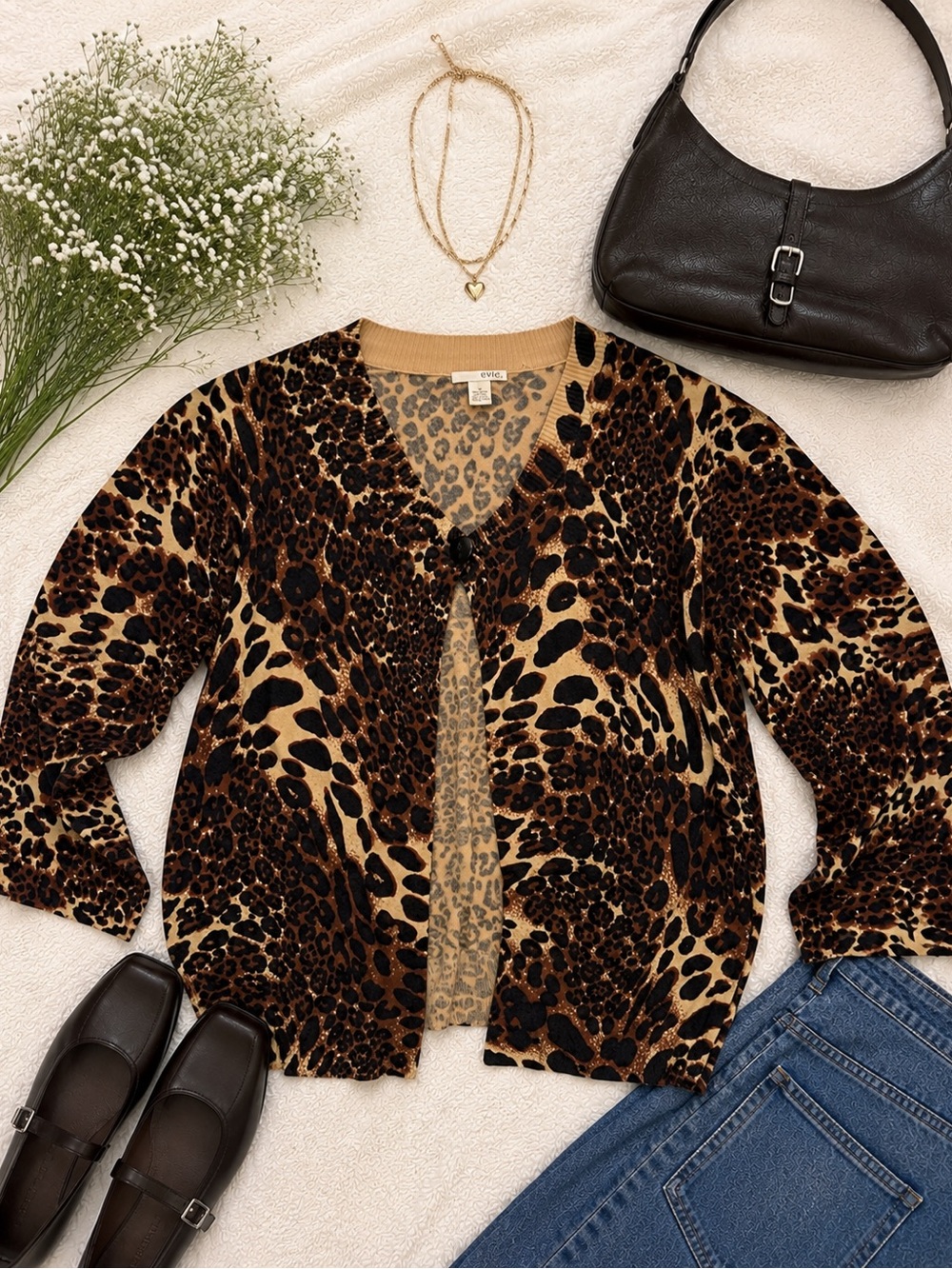 Silk blend Evie Woman Leopard Print Silk Blend Cardigan Sweater 1X
